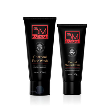 BADMAN Men's Grooming Charcoal Face Wash (100ml) & Charcoal Shaving Cream (60g)